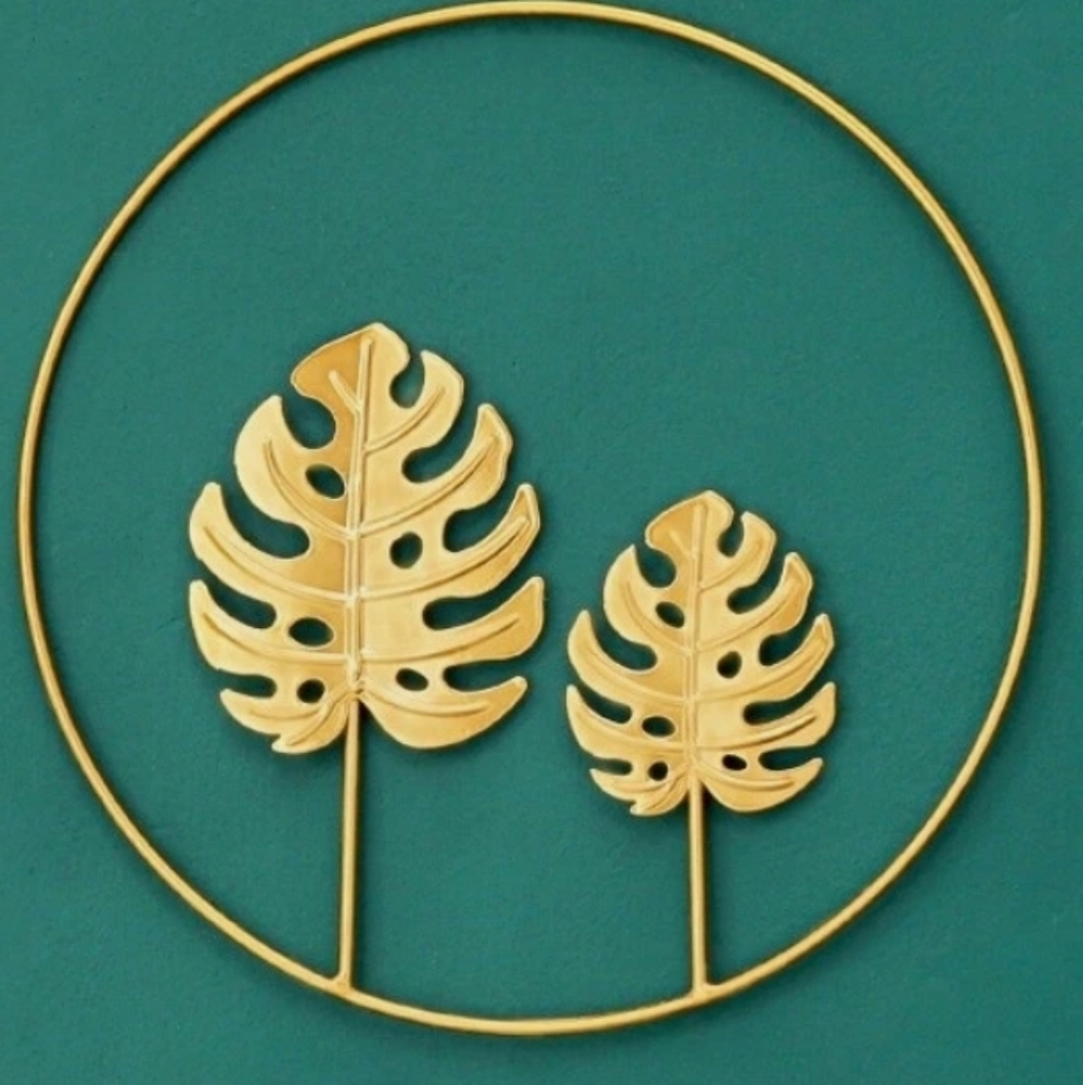 New 3 Metal Wall Hanging Ornament Retro Nordic Gold Leaf Backgroung Home Decor.
